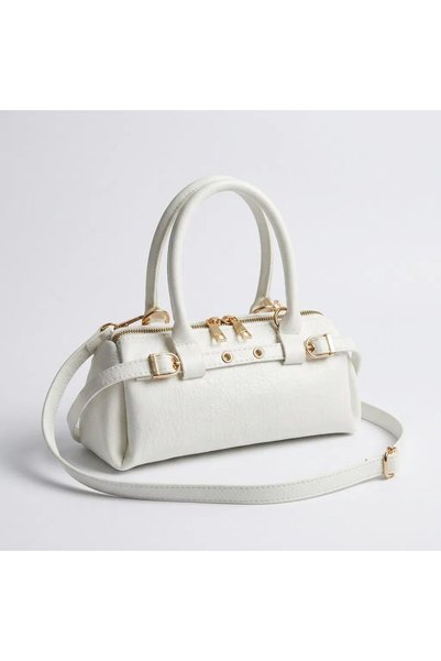 Eldenör White Gold Detailed Soft Leather Mini Hand and Shoulder Bag 23x11 cm ...