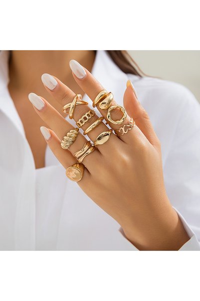 Choice AYA6298401 New 10Pcs/Set Irregular Smooth Rings Set for Women Geometri...