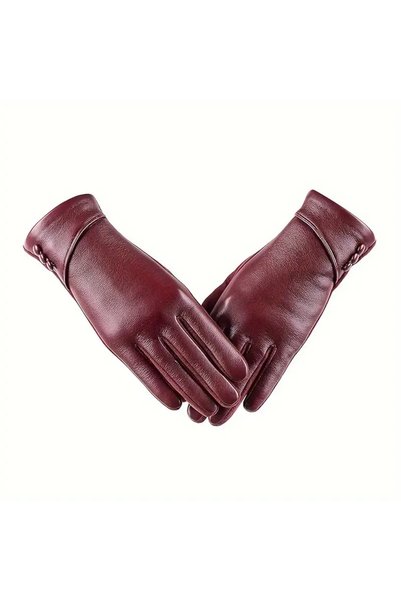 choice2 Burgundy Classic Leather Gloves Pair for Autumn Winter Warm Fashion V...