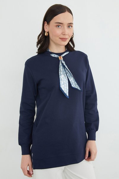 Fulla Moda Fullamodest Scarf Detailed Crew Neck Tunic