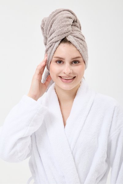 Seritaine Havlu Saç Bonesi Bej %100 Pamuk Saç Kurutma, Kurulama, Duş Banyo Ba...