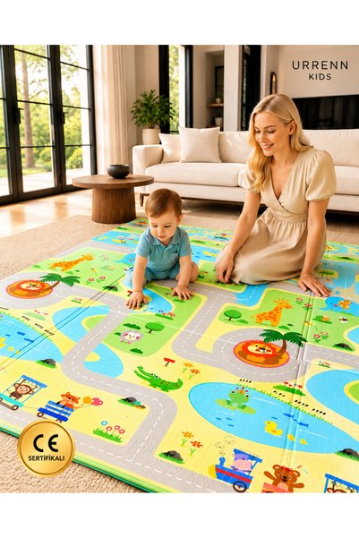 Urrenn Katlanabilir Bebek-Çocuk Oyun Matı 130x200 cm — CE Sertifikalı [Test R...