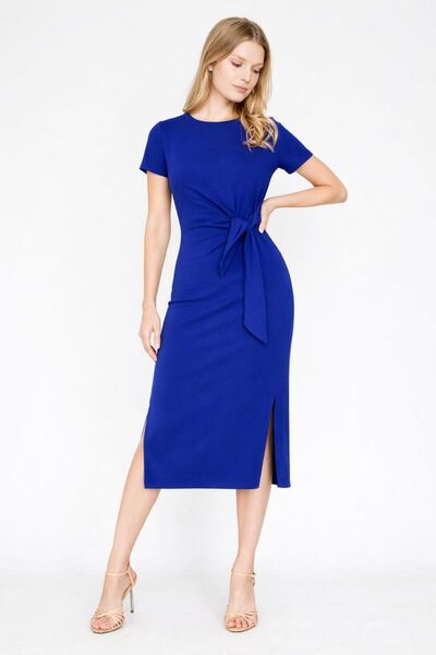 HAKKE Short Sleeve Bow Tie Detail Modal Dress