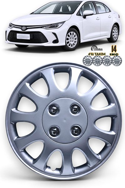YONGA OTO AKSESUAR TOYOTA COROLLA Uyumlu 14 İnç Jant Kapağı 4'lü Set Gümüş + ...