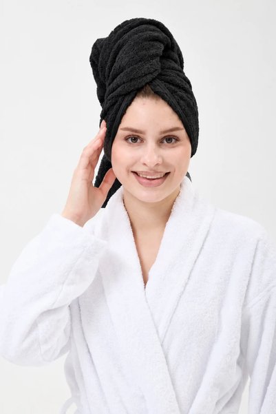 Seritaine Havlu Saç Bonesi Siyah %100 Pamuk Saç Kurutma, Kurulama, Duş Banyo ...