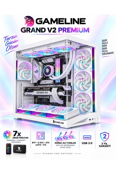 GAMELİNE Grand Premium 7x ARGB Fan Kumandalı USB 3.0 Gaming Bilgisayar Kasası...