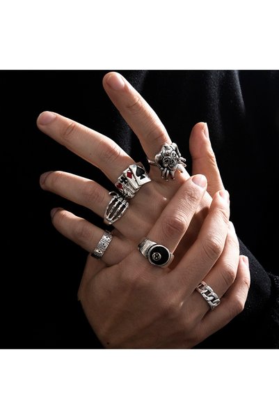 Choice AYA5848501 طقم خواتم للجنسين بتصميم هيكل عظمي بانك قوطي، ومجوهرات بتصم...