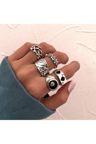 Choice7 AYA54404 Punk Gothic Skeleton Unisex Ring Set Grunge Butterfly Frog W...