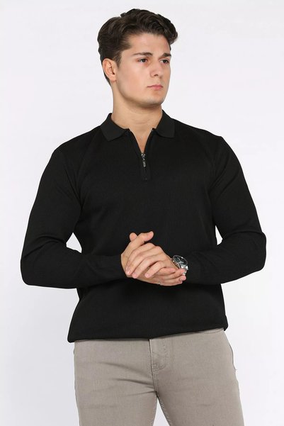 TOZLU Pulover tricotat pentru bărbați, cu guler polo, cu model în dungi și fe...