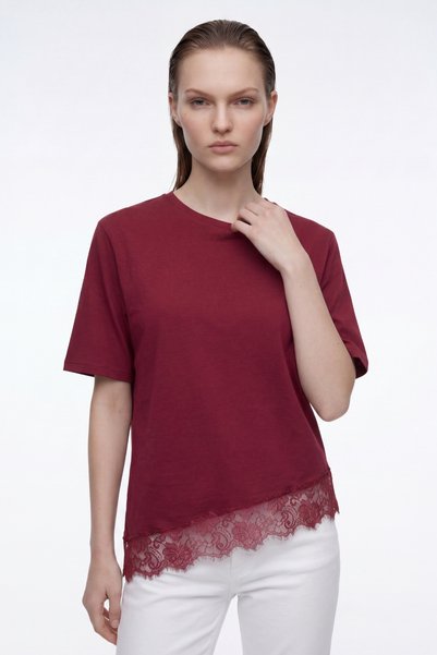 HAKKE Crew Neck Lace Detailed Diver Bluz