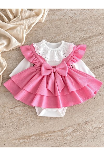 Jammybaby Luana Jile Elbise Fiyonklu %100 Pamuk Dantelli Çıtçıtlı Body Doğumg...