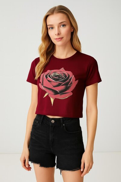 HAKKE Μπλουζάκι με στάμπα με τριαντάφυλλο Lycra Single Jersey Crop