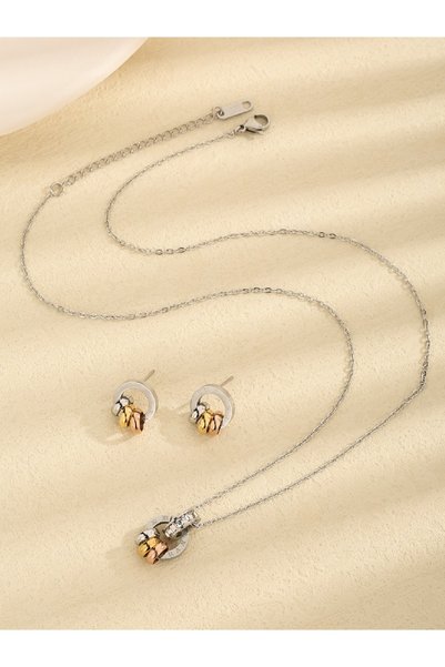 Choice SILVER Roman digital tricolor earrings set diamond pendant necklace wh...