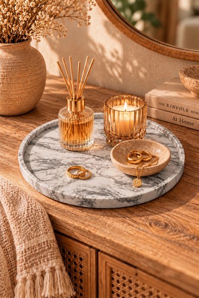 Zigzag Home Dekoratif Beton Siyah Mermer Desenli Büyük Boy Tepsi , Sunumluk , Organizer, Takı Tabağı , Dekoratif Tepsi Çok Amaçlı