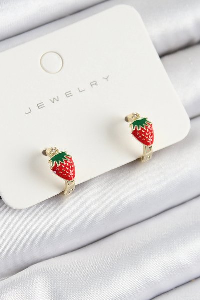 shopwave Brass Strawberry Model Gold Color Children's Earrings