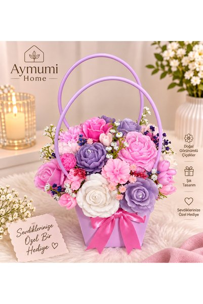 aymumi home El Yapımı Pembe Lila Çiçek Sepeti – Dekoratif Çiçek Aranjmanı, Se...