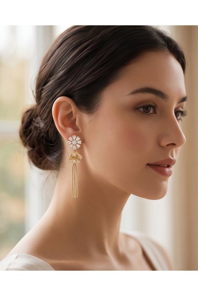 XUPING JEWELRY Zircon Stone Flower Model Tassel Hanging Gold Earrings