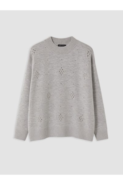LC Waikiki Nevavm Lcw Comfort Gray Knitwear Stone High Neck Women's Sweater w...