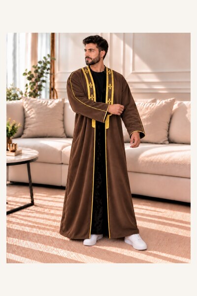 Generic Brand Men's Winter Velvet Fur with Hood - Warm Long Coat