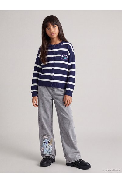LC Waikiki جينز بناتي مطبوع من LCW Kids من NEVAVM بتصميم Wideleg Stitch مختلط...