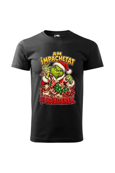 Malfini Tricou personalizat "Grinch - Impachetat", Negru, Barbat, Bumbac 100%,