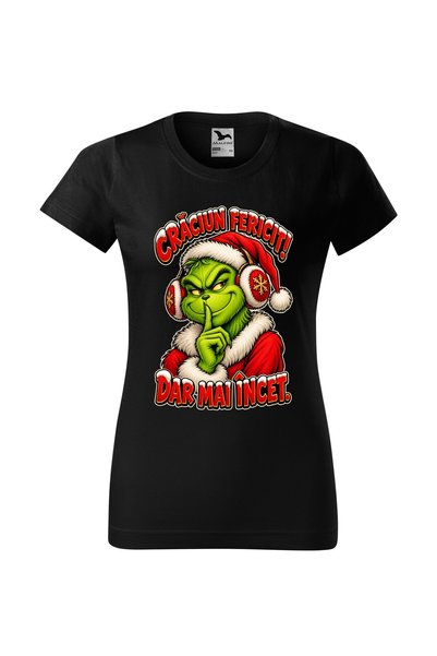 Malfini Tricou personalizat "Grinch - Mai incet", Negru, Dama, Bumbac 100%,