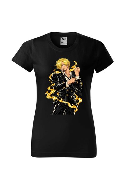 Malfini Tricou personalizat "One Piece – Sanji #1", Negru, Dama, Bumbac 100%,