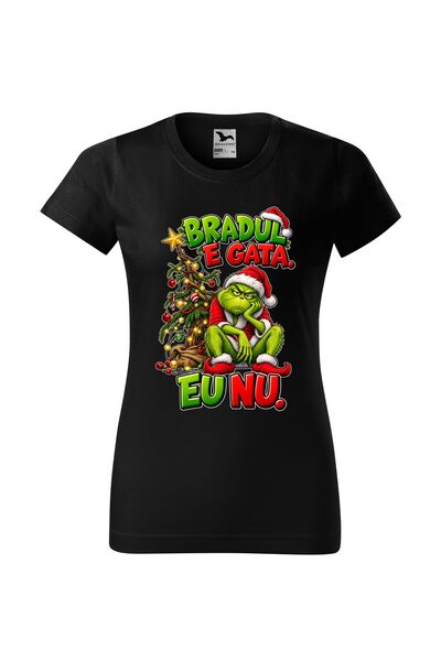 Malfini Tricou personalizat "Grinch - Bradul e gata", Negru, Dama, Bumbac 100%,