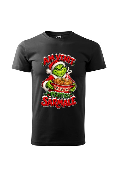 Malfini Tricou personalizat "Grinch - Am venit pentru sarmale", Negru, Barbat...