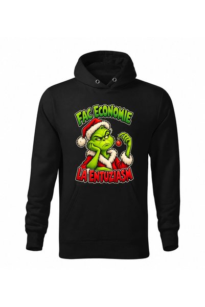 Malfini Hanorac personalizat "Grinch - Fac economie", Negru, Barbat, Unisex