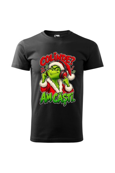 Malfini Tricou personalizat "Grinch - Colinde", Negru, Barbat, Bumbac 100%,
