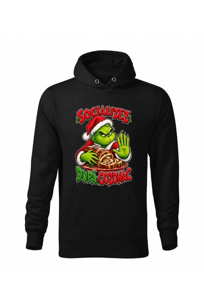 Malfini Hanorac personalizat "Grinch - Socializez", Negru, Barbat, Unisex