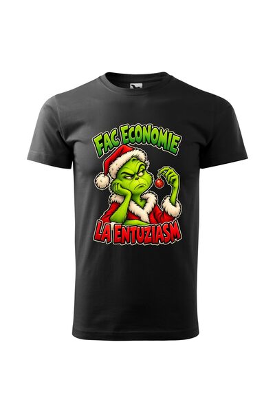 Malfini Tricou personalizat "Grinch - Fac economie", Negru, Barbat, Bumbac 100%,