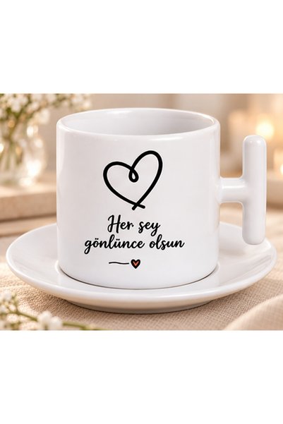 KADOREX DESIGN May All Things Be as You Wish Written Heart Patterned Coffee Cup
