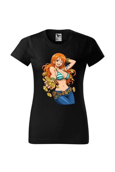 Malfini Tricou personalizat "One Piece – Nami #2", Negru, Dama, Bumbac 100%,