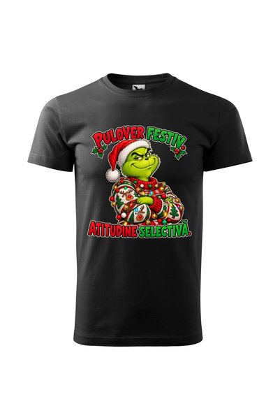 Malfini Tricou personalizat "Grinch - Pulover festiv", Negru, Barbat, Bumbac ...