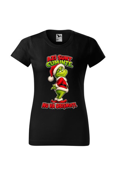Malfini Tricou personalizat "Grinch - Azi sunt cuminte", Negru, Dama, Bumbac ...