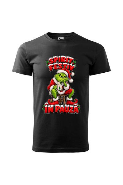 Malfini Tricou personalizat "Grinch - Spirit Festiv", Negru, Barbat, Bumbac 1...