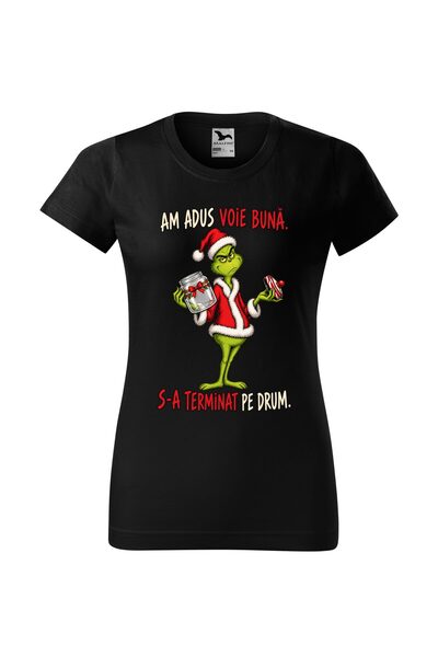 Malfini Tricou personalizat "Grinch - Voie buna", Negru, Dama, Bumbac 100%,