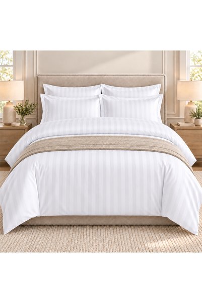 OEM Σετ Παπλωματοθήκης Ξενοδοχείου Damask για 1 Άτομο, 3 Τεμάχια, 100% Βαμβάκ...