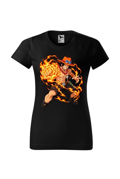 Malfini Tricou personalizat "One Piece – Ace", Negru, Dama, Bumbac 100%,