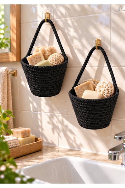 EGE ÖRGÜM 12X11 cm 2-Piece Hanging Bathroom Organizer Basket, Wicker Look Soa...