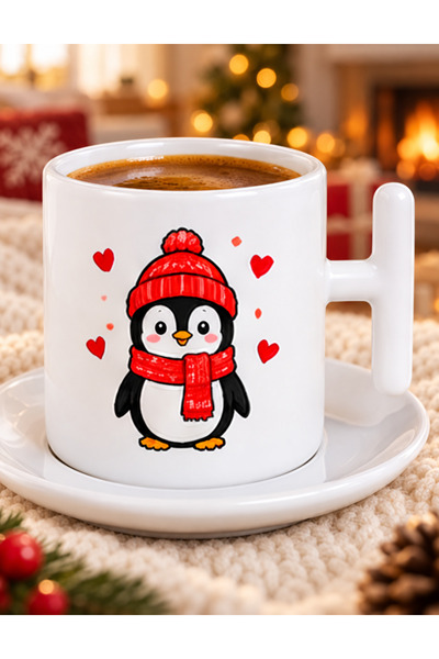 KADOREX DESIGN Cute Penguin with Red Scarf Winter Themed Coffee Cup
