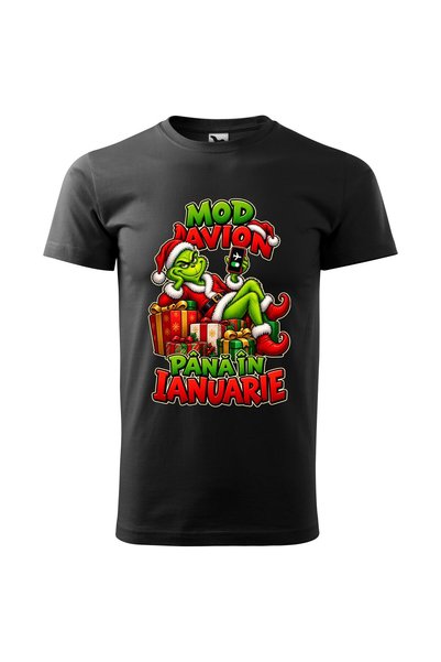 Malfini Tricou personalizat "Grinch - Mod Avion", Negru, Barbat, Bumbac 100%,
