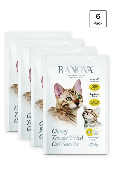 RANOVA وجبات خفيفة للقطط من الدجاج المجفف بالتجميد والزبادي، 6 عبوات × 8 جرام...