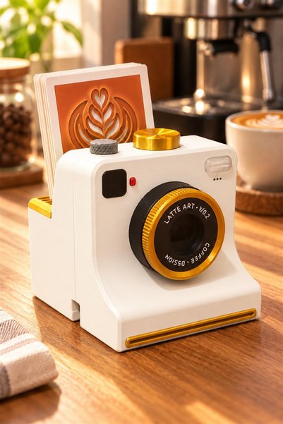 Maygiy Latte Art V2 Kahve Üstü Desen ve Süsleme Aparatı, Barista Aksesuarı, 4 Desen Kartı ve 2 Yedek Elek