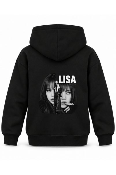 SVART WEAR Blackpink Lisa Middle Split Printed Black Kids Hoodie