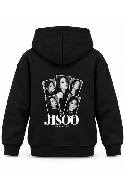 SVART WEAR Blackpink Jisoo Photo Fan Printed Black Kids Hoodie