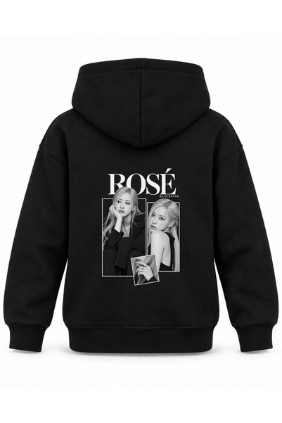 SVART WEAR هودي أسود للأطفال مطبوع عليه BLACKPINK ROSÉ ذو تصميم هادئ ومتوازن