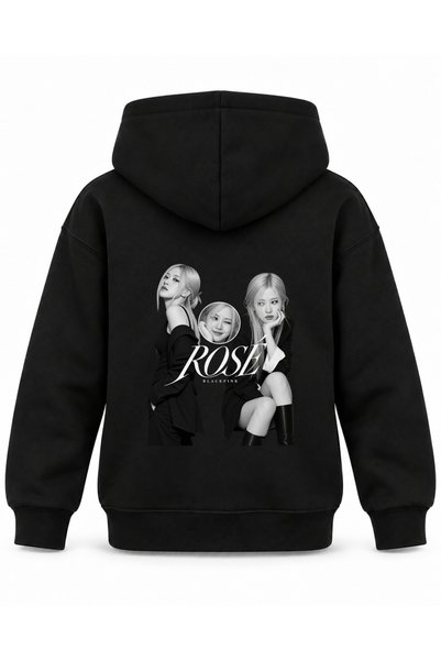 SVART WEAR Blackpink Rosé Thin Profile Duo Printed Black Kids Hoodie